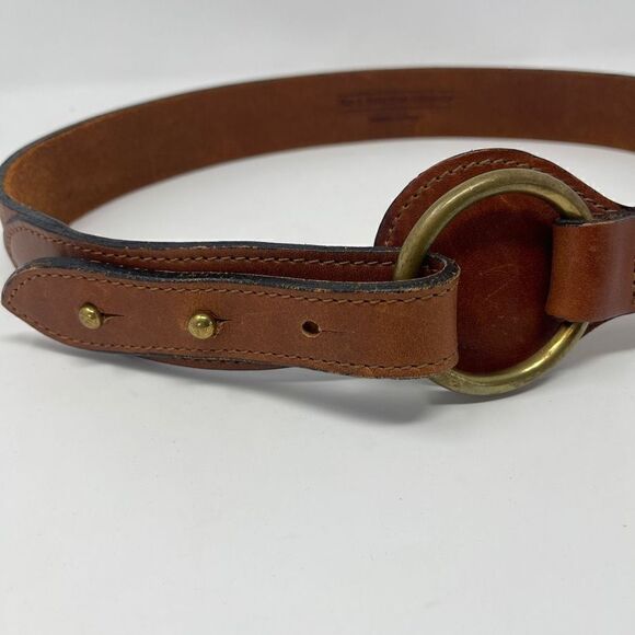 The J. Peterman Company Medium Brown Leather Wide Corset Belt Brass Tone Buckle - Picture 2 of 5